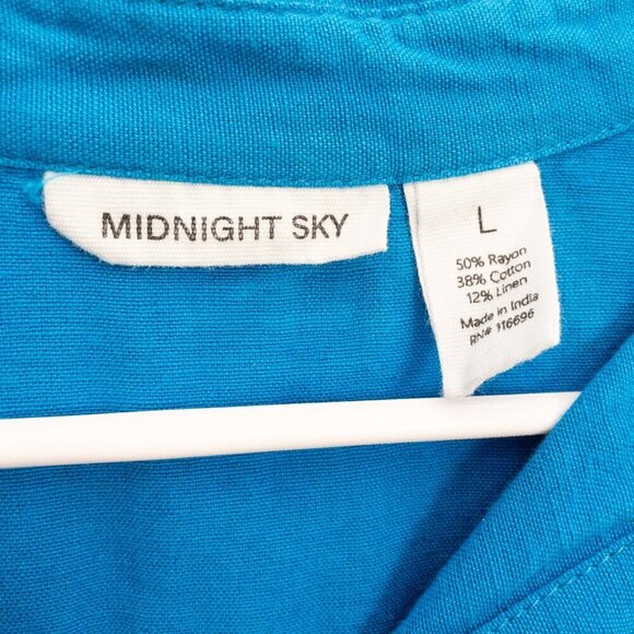 Midnight Sky Cobalt Blue Tie-Front Linen Blend Shirt – Size L - Picture 3 of 3